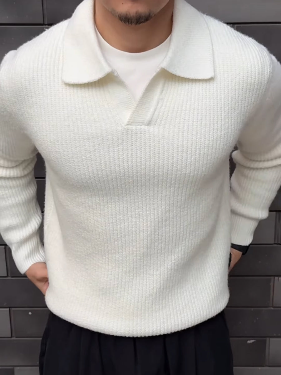 Men's V-neck Knitted Polo Pullover Sweater