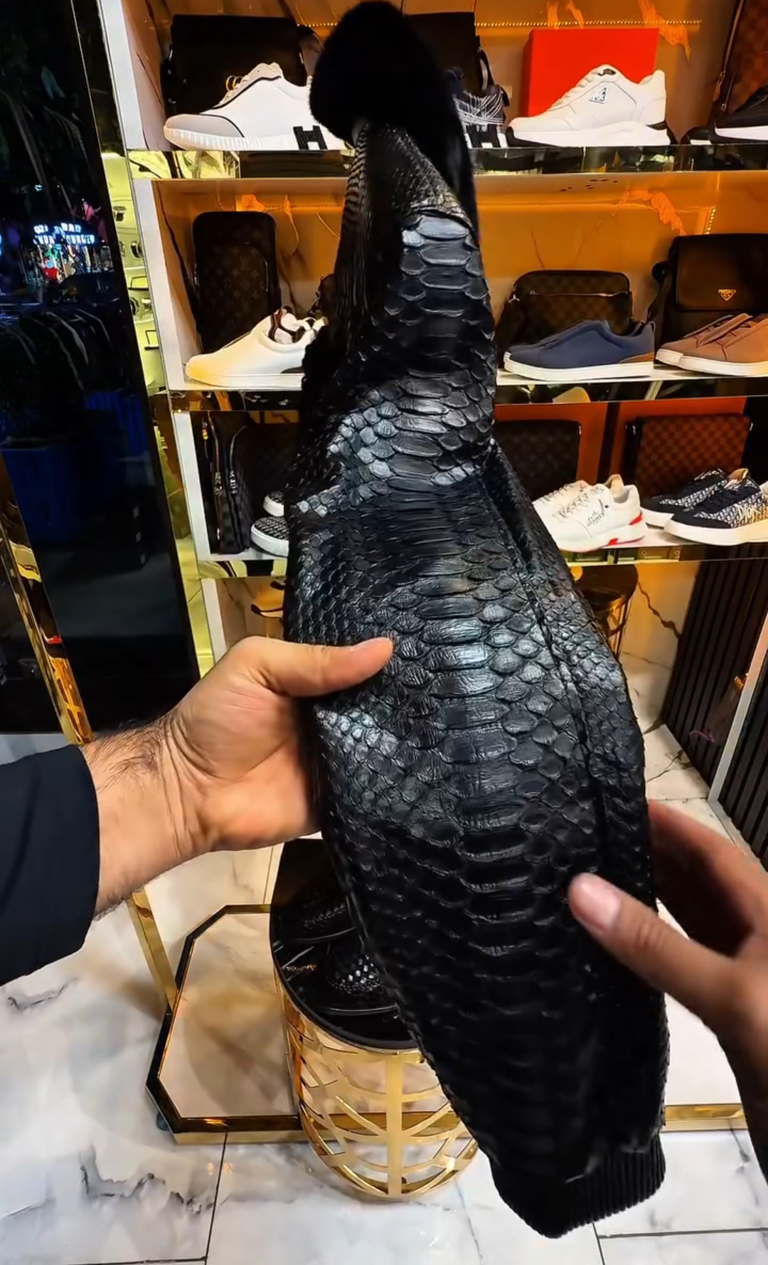 Python skin lamb wool coat