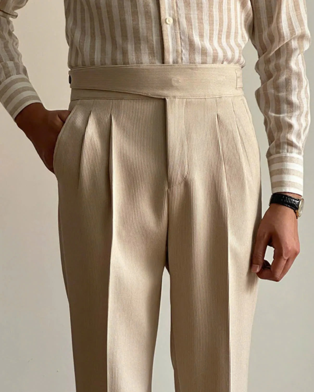 High-waisted draped trousers