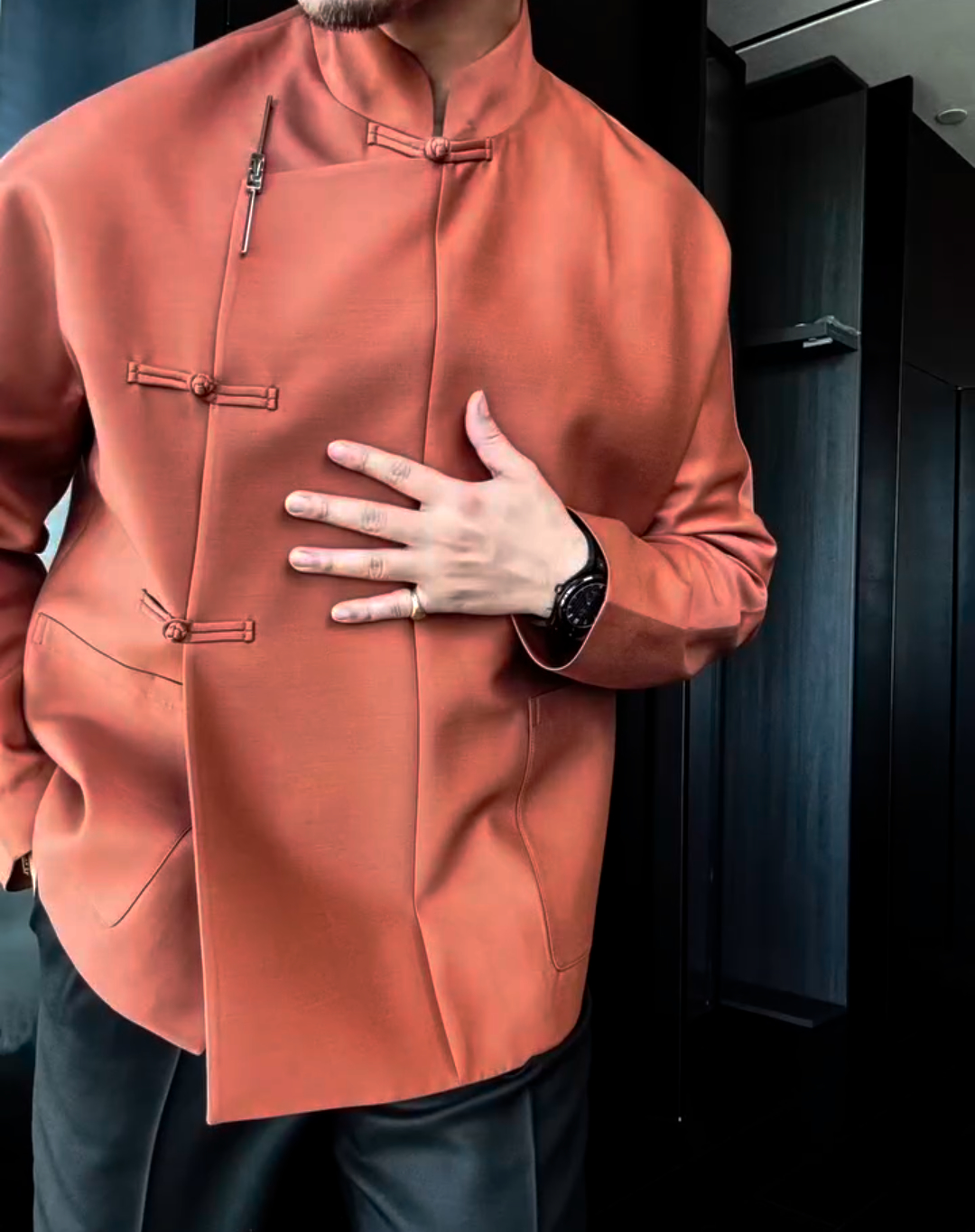 Chinese style stand collar buttoned jacket