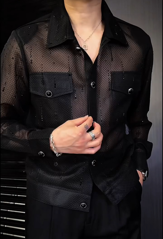 Rhinestone long-sleeved shirt