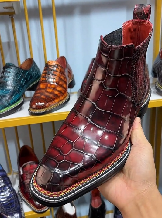 Crocodile-patterned leather Chelsea boots