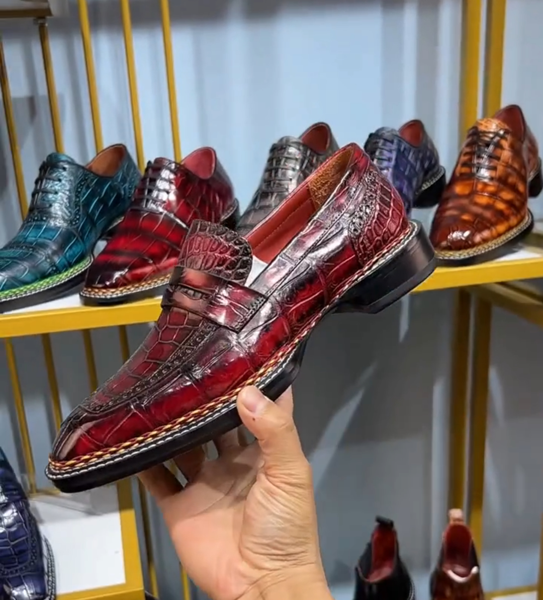Luxury Men’s Crocodile Embossed  Leather Penny Loafers