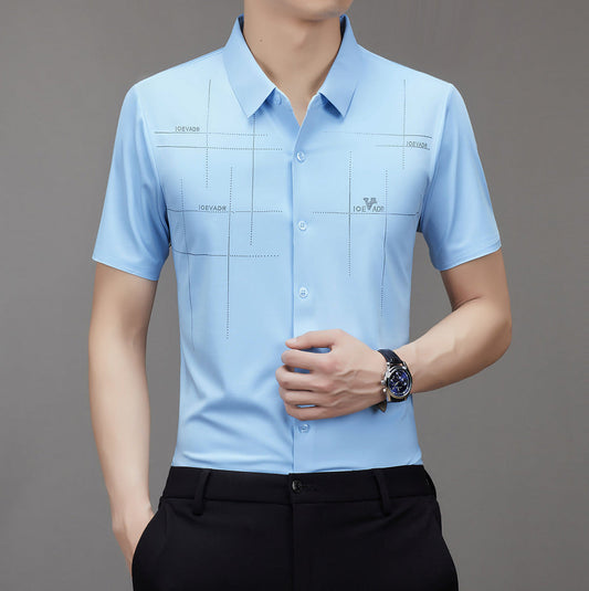 Seamless non-iron striped print shirt