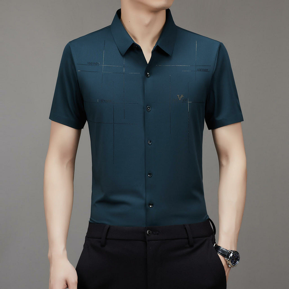 Seamless non-iron striped print shirt