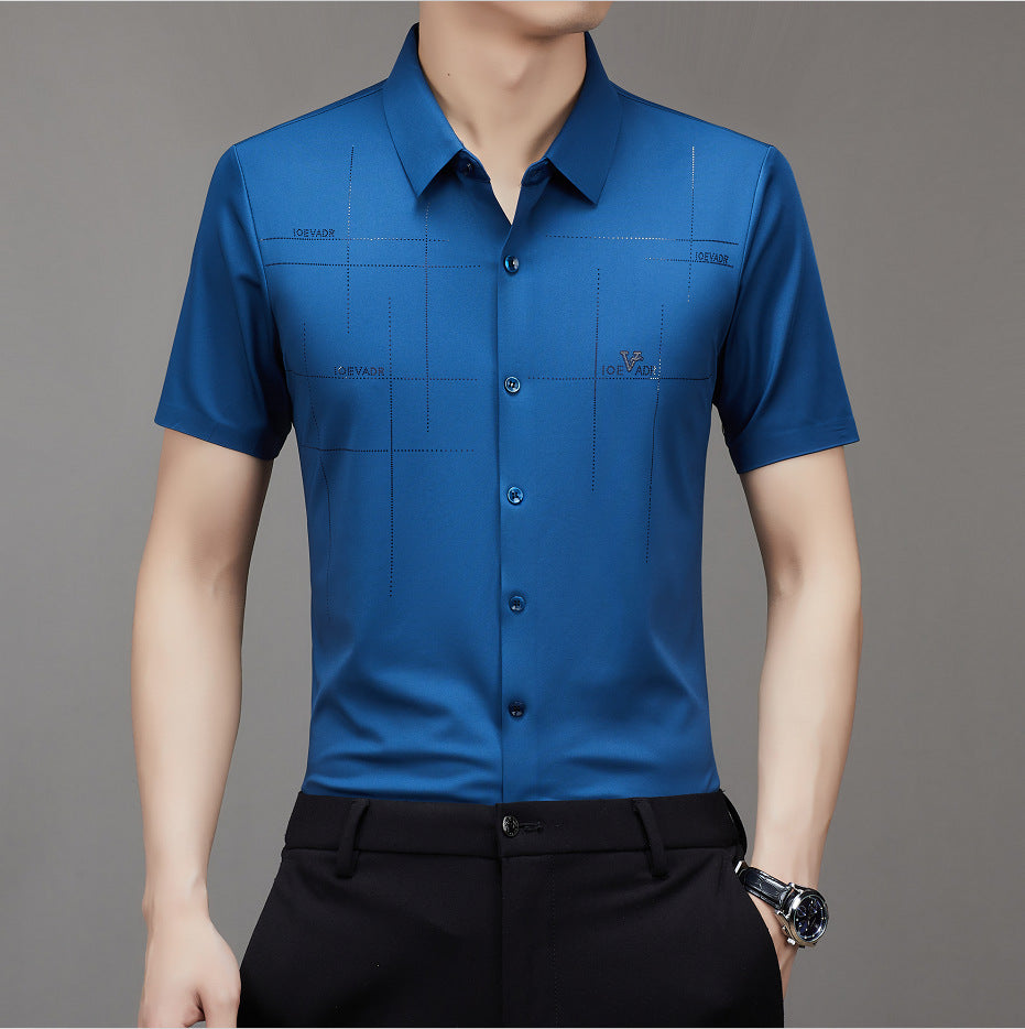 Seamless non-iron striped print shirt