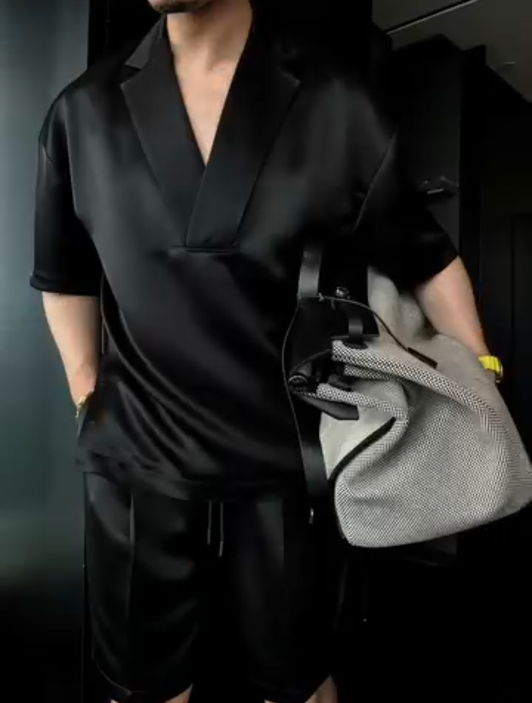 Ice silk casual top + shorts set