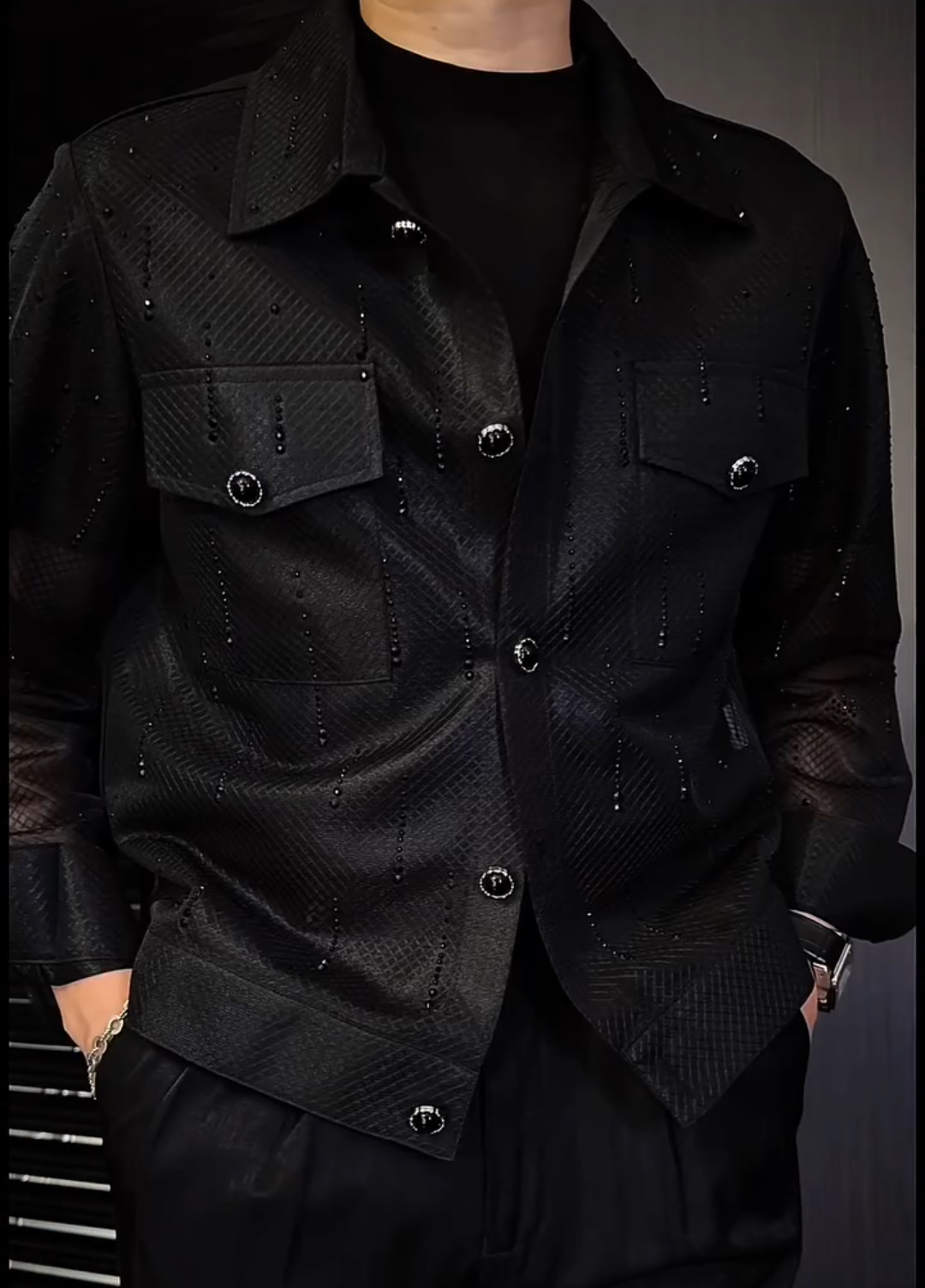 Rhinestone long-sleeved shirt