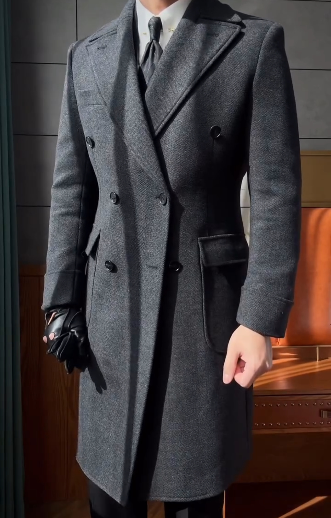Double-breasted wool coat