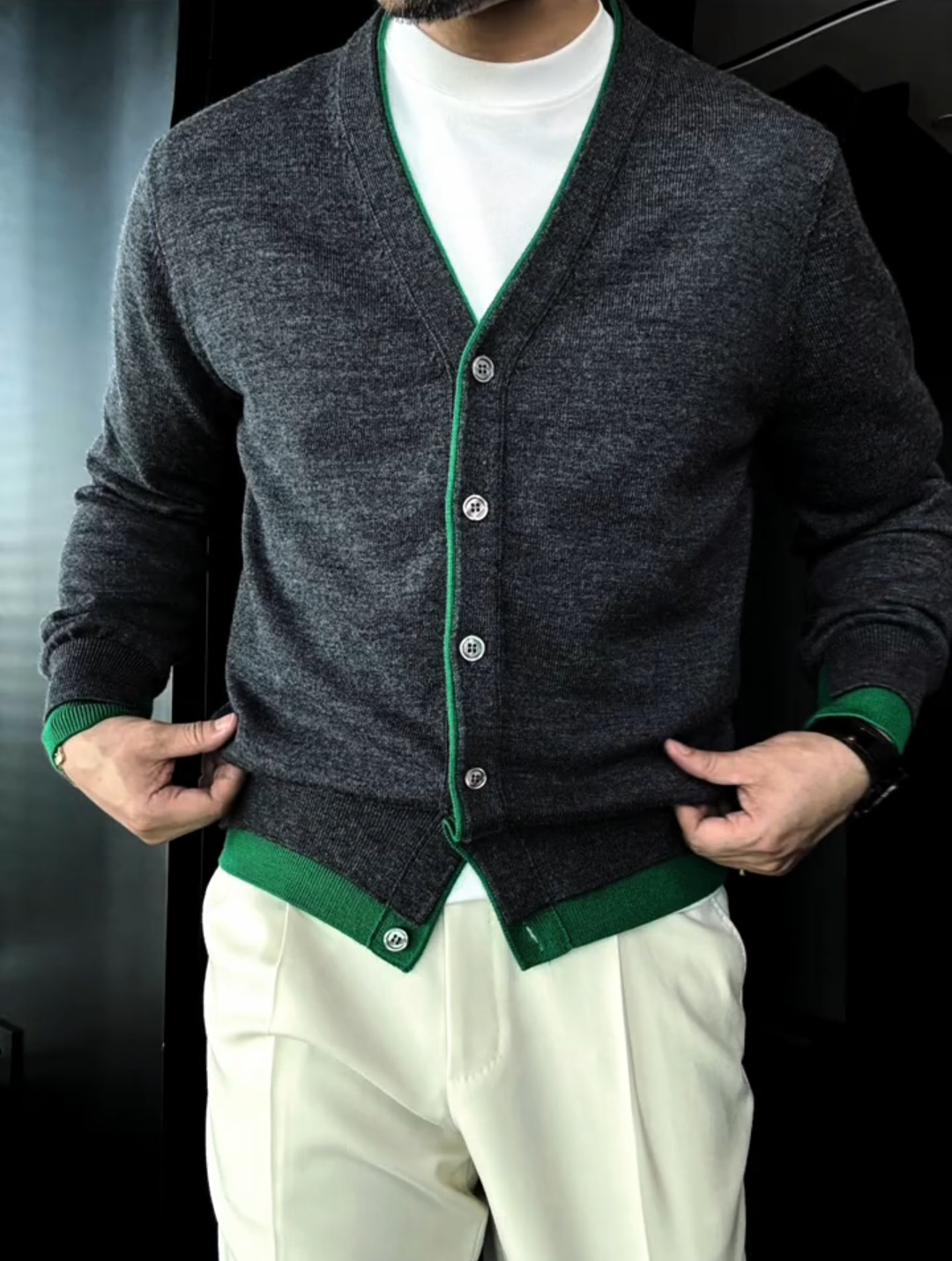 Colorblock Baseball Knit Cardigan