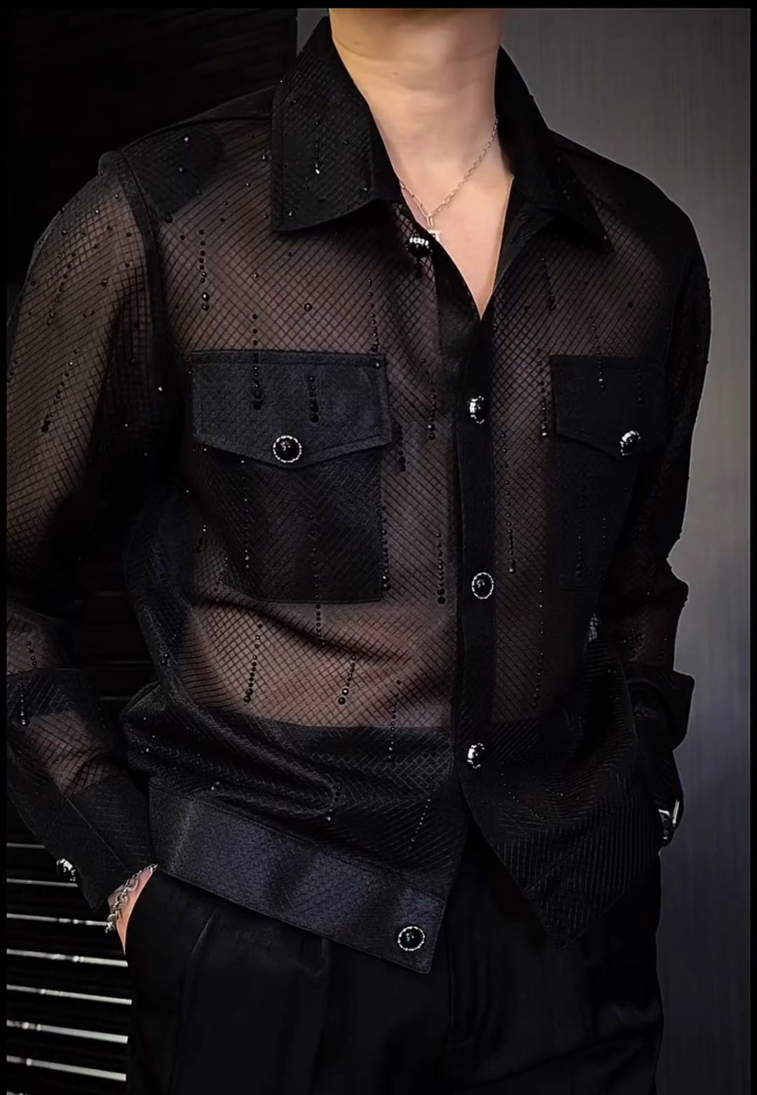 Rhinestone long-sleeved shirt