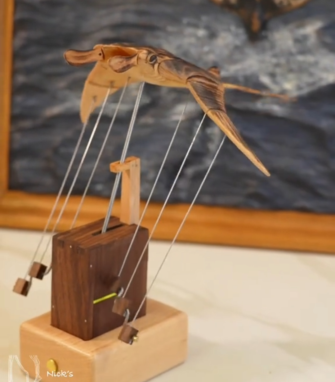 Artisan Wooden Manta Ray Automaton