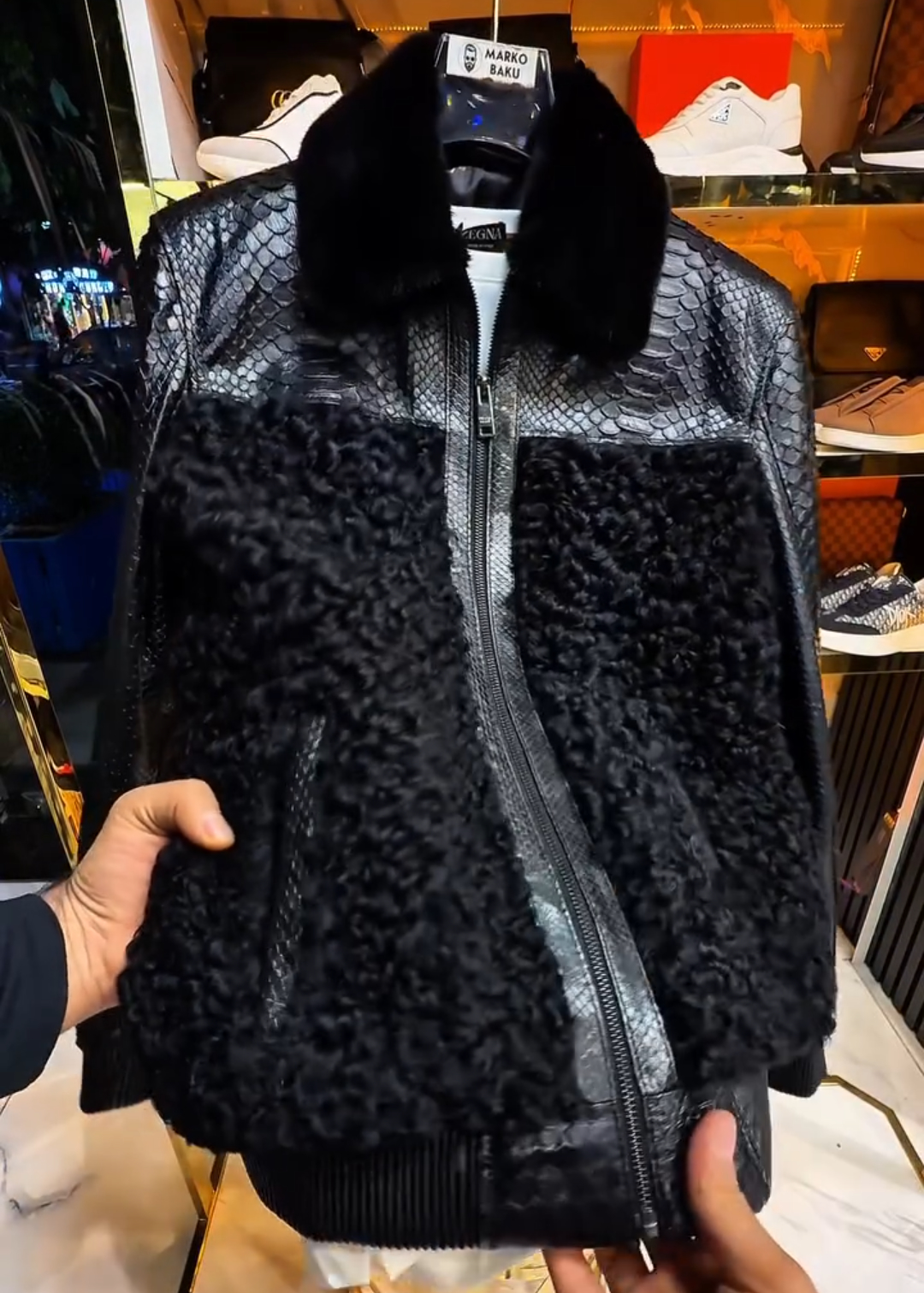 Python skin lamb wool coat