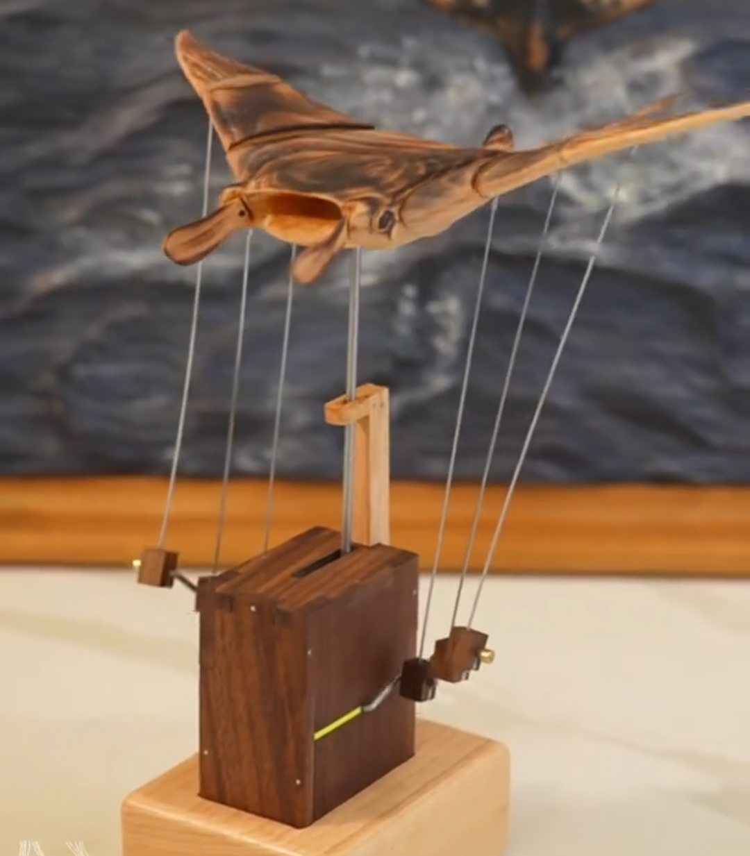 Artisan Wooden Manta Ray Automaton