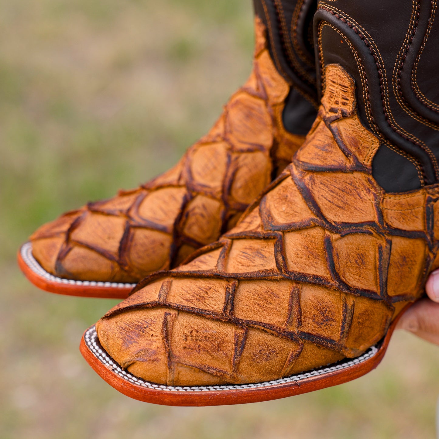 Matte Rustic Honey  Leather Boots - Square Toe