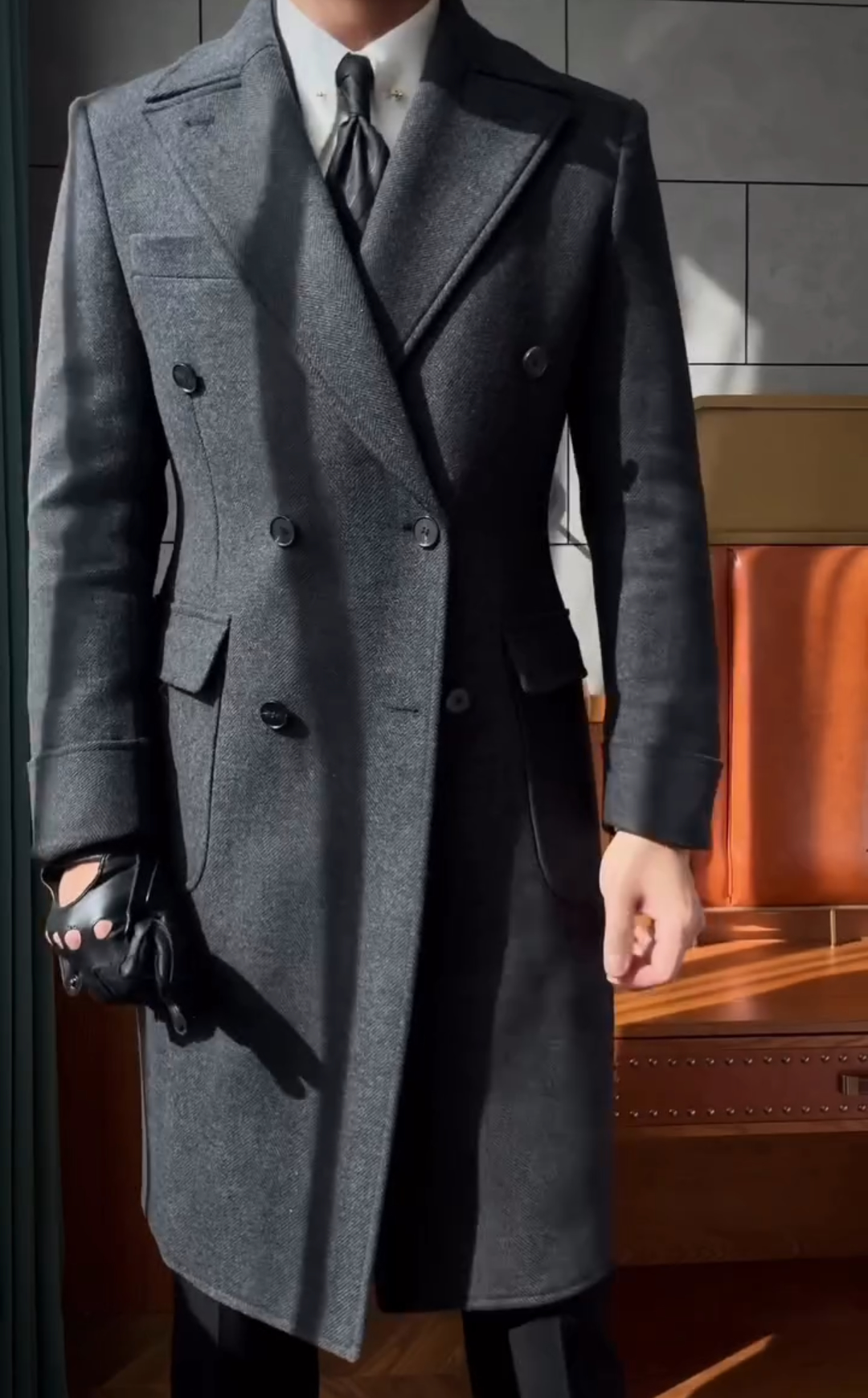 Double-breasted wool coat