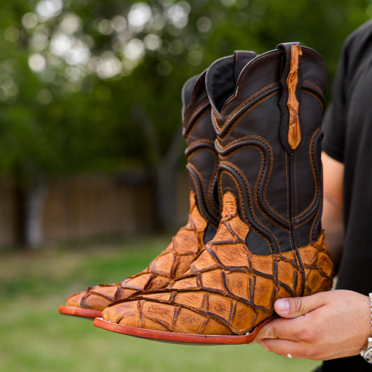 Matte Rustic Honey  Leather Boots - Square Toe