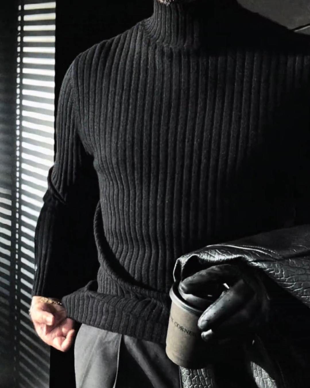 Half-high collar vertical striped sweater