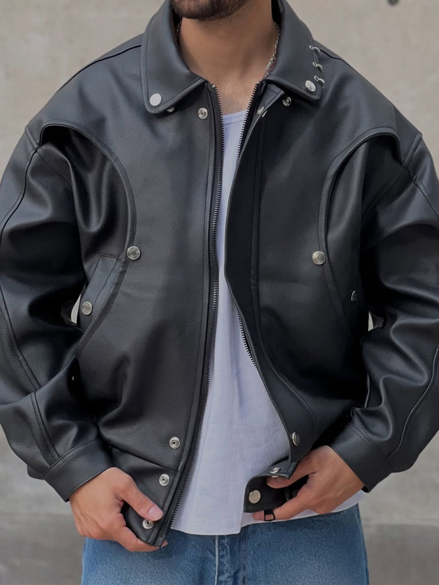 Men's PU Leather Elasticated Hem Jacket