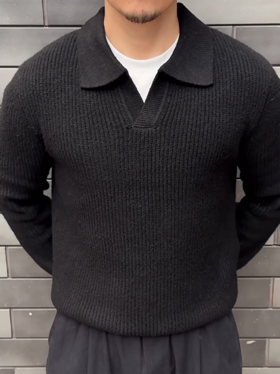 Men's V-neck Knitted Polo Pullover Sweater