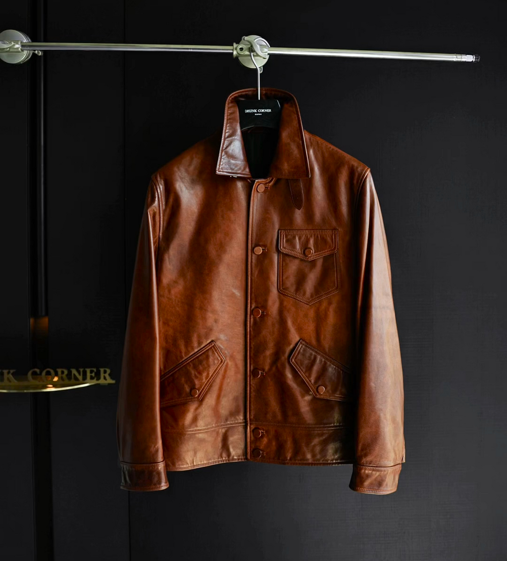 Lapel vintage leather jacket