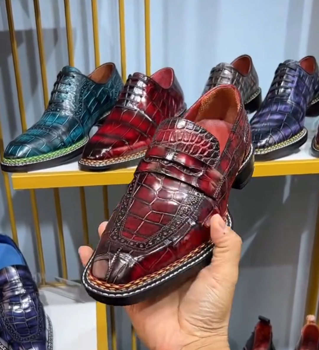 Luxury Men’s Crocodile Embossed  Leather Penny Loafers