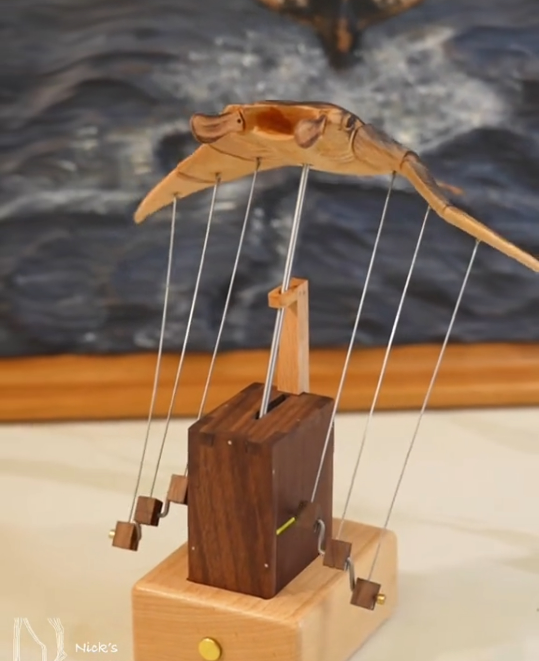 Artisan Wooden Manta Ray Automaton