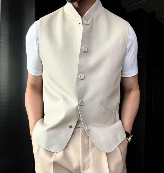 Modern Minimalist Beige Vest Jacket for Effortless Style