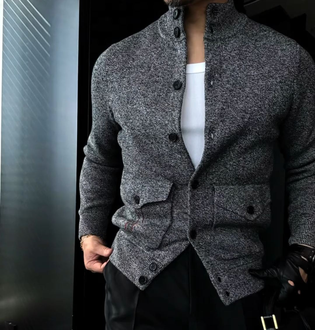 Stand-up collar cardigan