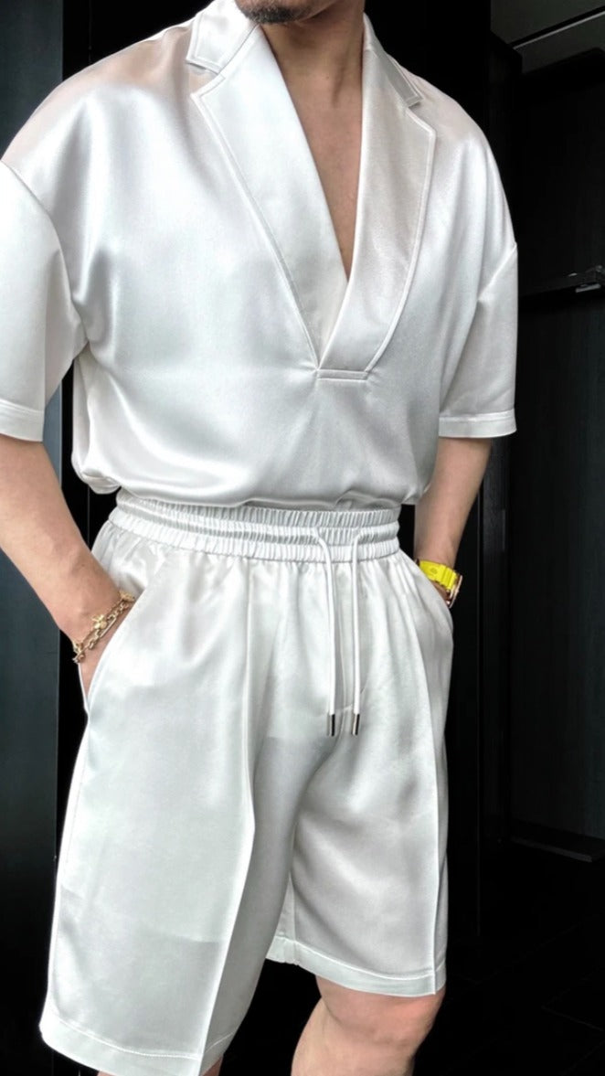 Ice silk casual top + shorts set