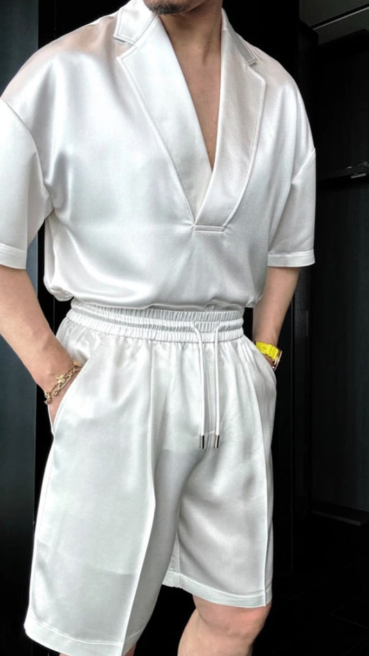Ice silk casual top + shorts set