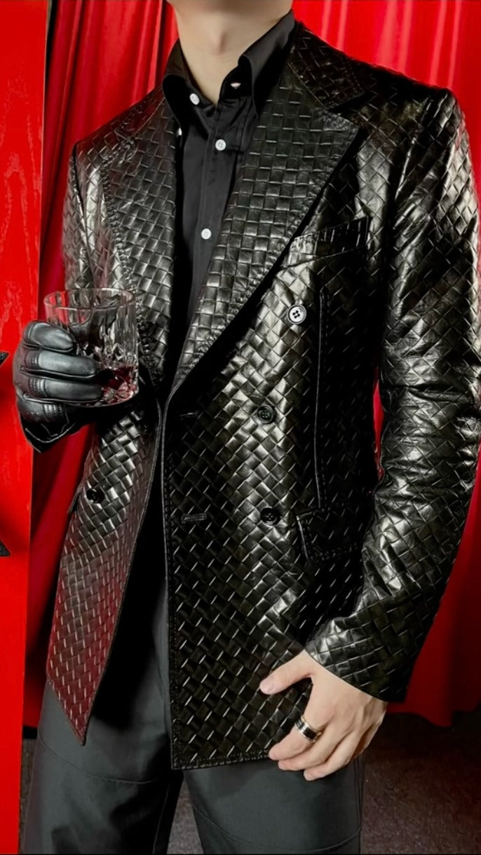 Lapel leather jacket