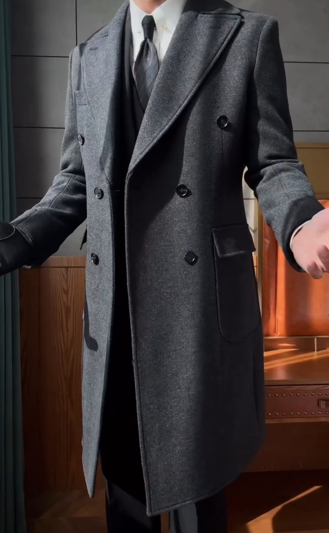 Double-breasted wool coat