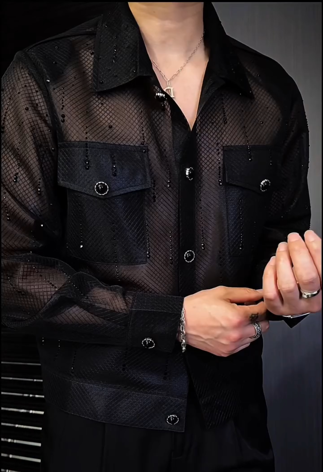 Rhinestone long-sleeved shirt