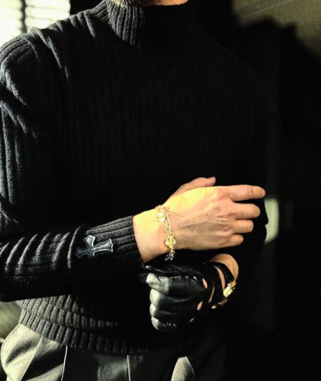 Half-high collar vertical striped sweater