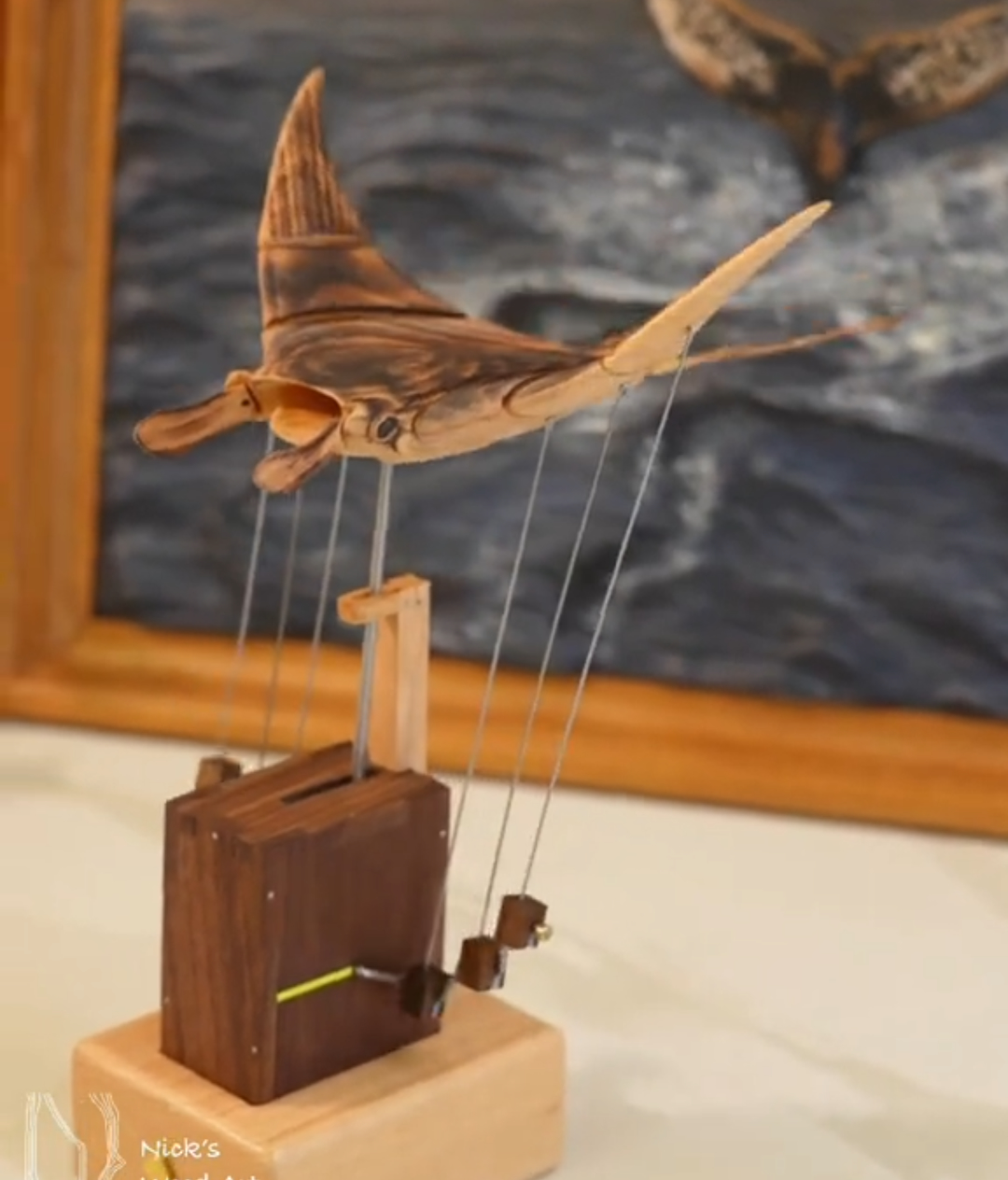 Artisan Wooden Manta Ray Automaton