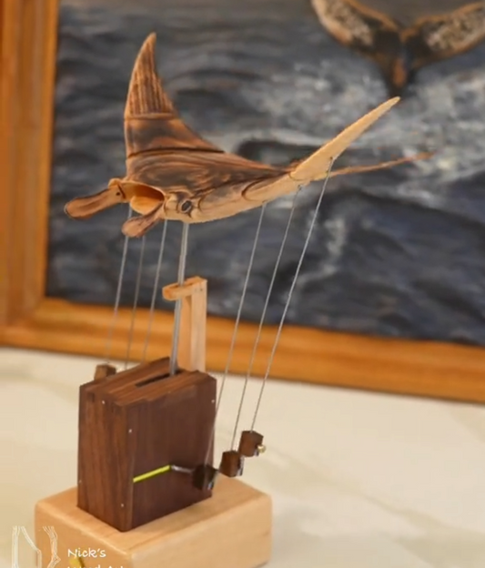 Artisan Wooden Manta Ray Automaton