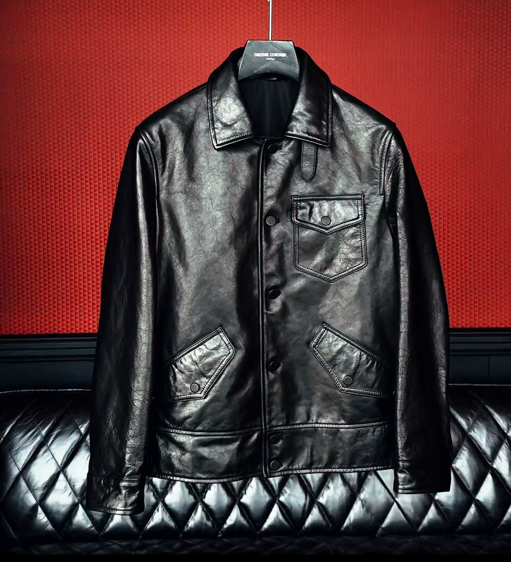 Lapel vintage leather jacket