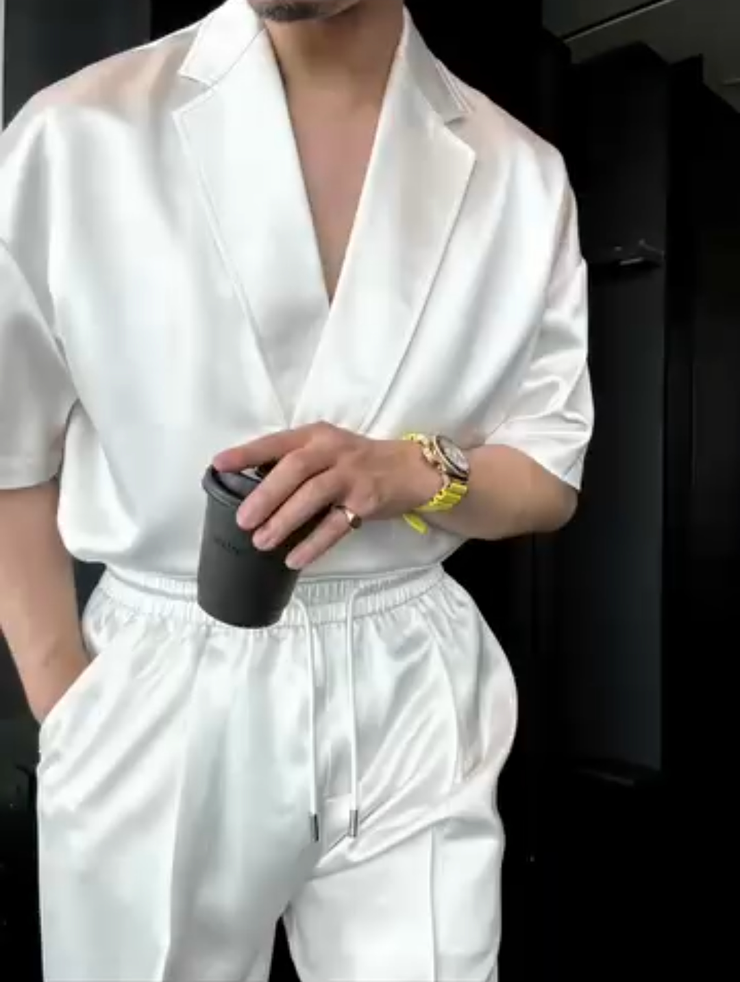 Ice silk casual top + shorts set